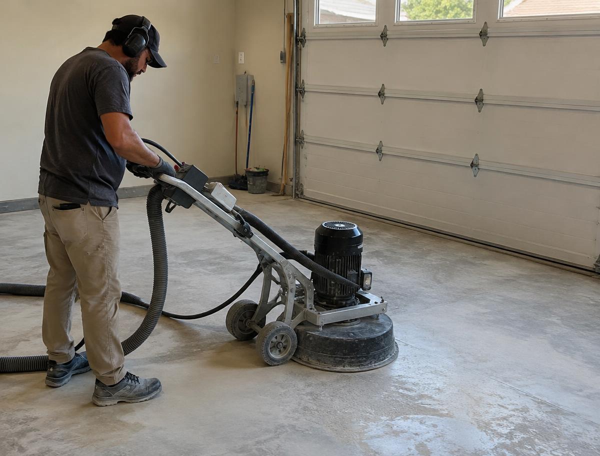 Diamond grinding concrete before coating